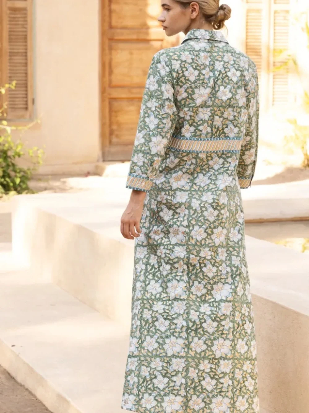 Oliphant Ivy-Olive Floral Long-Sleeve Maxi Dress with Gold Trim - Picture 6 of 9